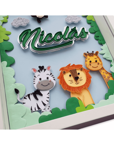 Cuadro infantil personalizado para bebé  "el safari de nico"