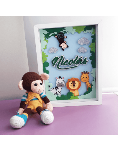 Cuadro infantil personalizado para bebé  "el safari de nico"