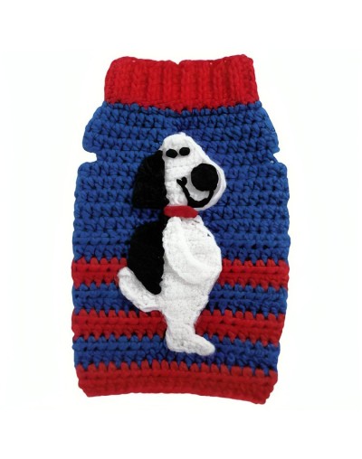 Saco tejido en crochet talla xxs sin mangas color rojo y azul snoopy