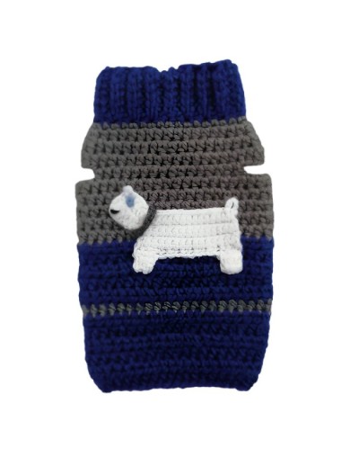 Saco tejido en crochet talla xxs sin mangas color gris y azul