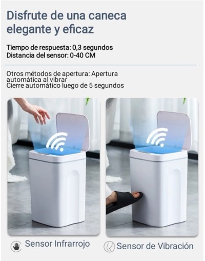 Caneca carga USB y sensor apertura automática de 14 Litros - Papelera -Super oferta