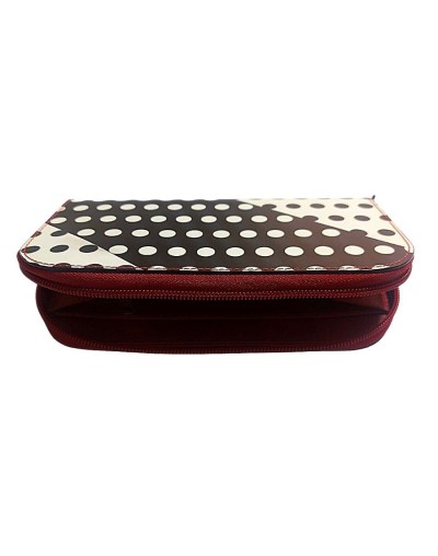 Billetera vanidosa grande de cremallera pepas cuero rojo
