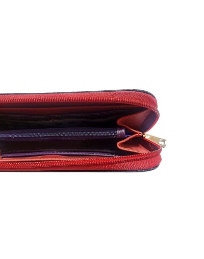 Billetera vanidosa grande de cremallera pepas cuero rojo