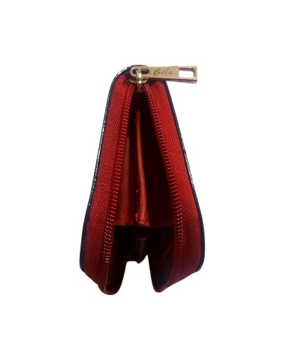 Billetera vanidosa grande de cremallera corazones cuero rojo