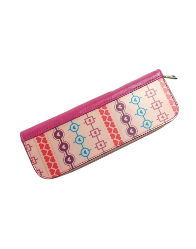 Portalápices multiusos vanidoso corazones cuero fucsia
