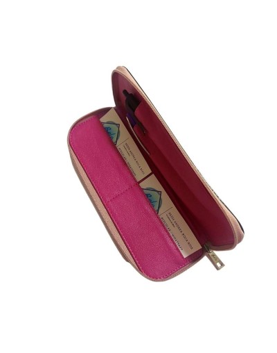 Portalápices multiusos vanidoso corazones cuero fucsia