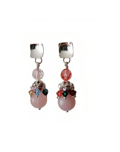 Aretes en morganita, plata 9.25 y swarovski crystal