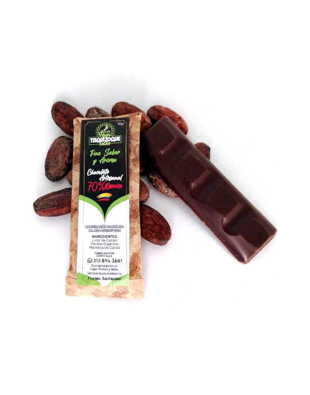 Chocolatina endulzada con panela orgánica fina sabor y aroma