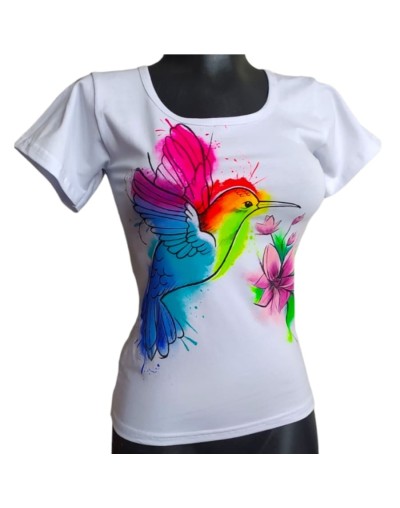 Camiseta pintada a mano de colibrí