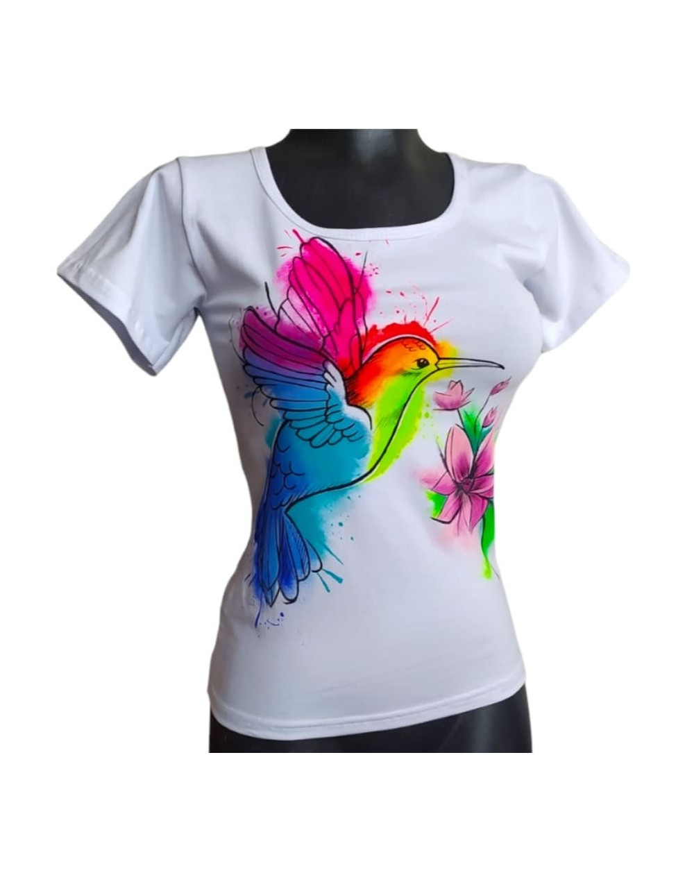 Camiseta pintada a mano de colibrí