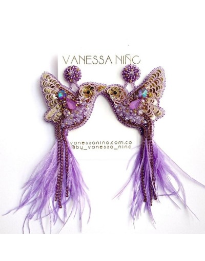 Aretes colibri cola larga lila
