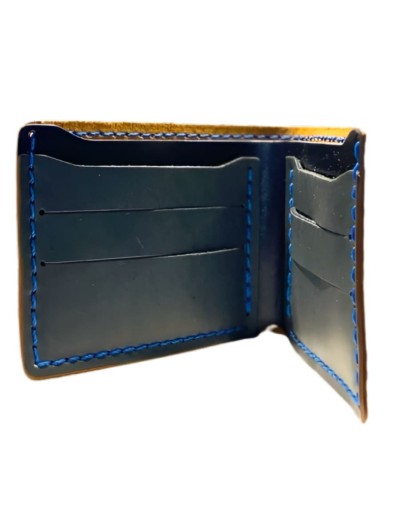 Artesanía billetera tabaco y azul en cuero 100% original