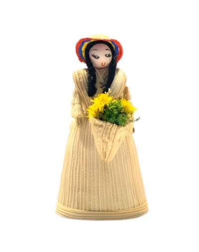 Artesanía mini campesina en amero de mazorca con flores o leña