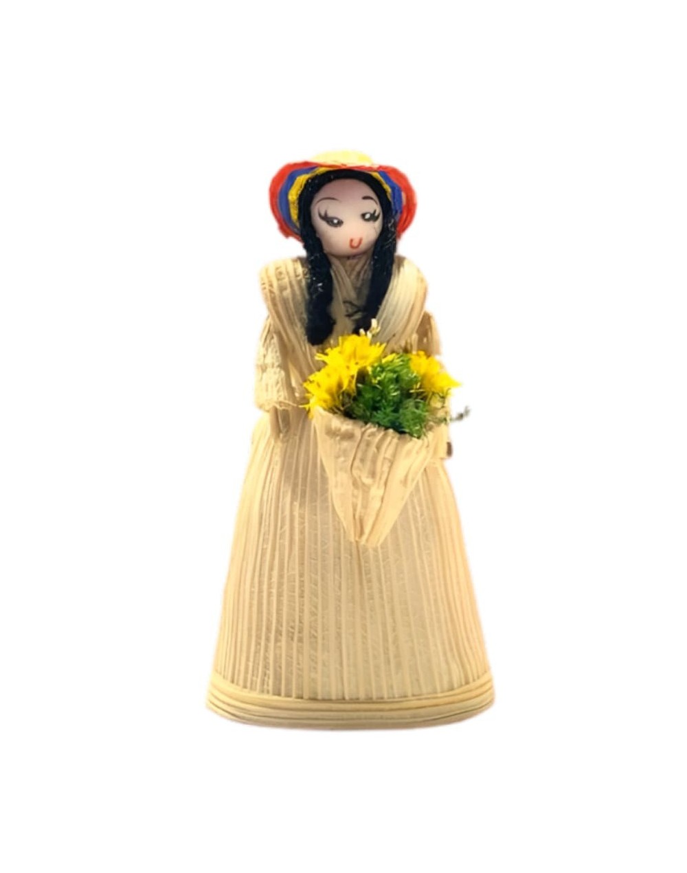 Artesanía mini campesina en amero de mazorca con flores o leña