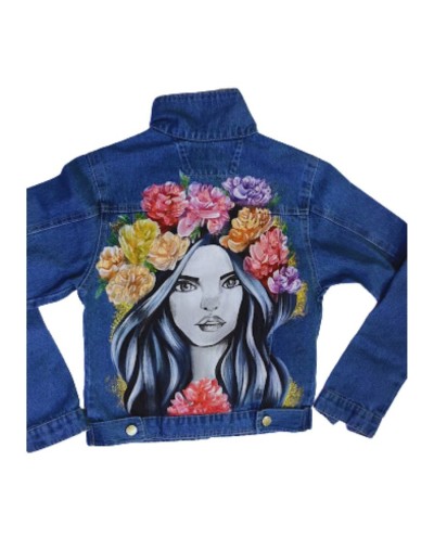Chaqueta pintada a mano rostro mujer