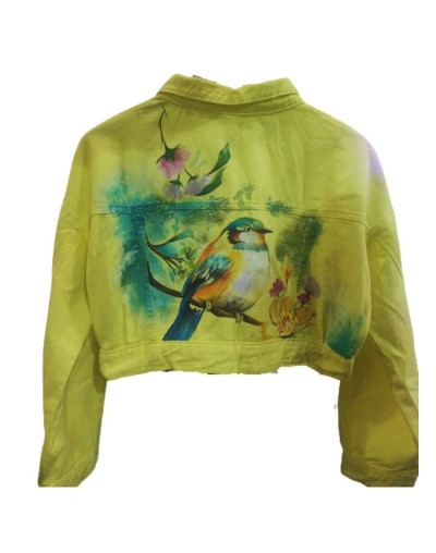 Chaqueta pintada a mano pajarito