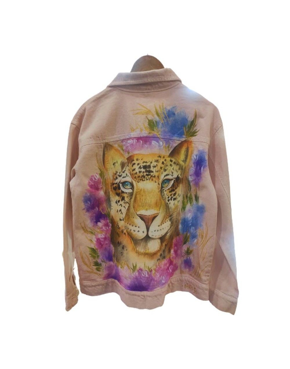 Chaqueta pintada a mano leopardo rosado
