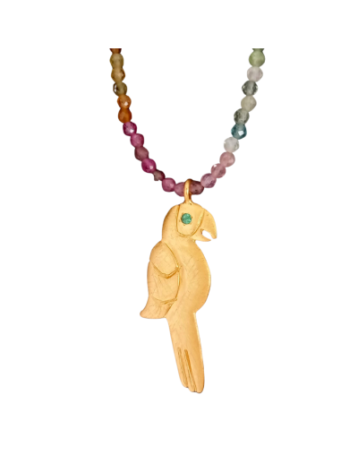 Collar guacamaya esmeralda y turmalinas