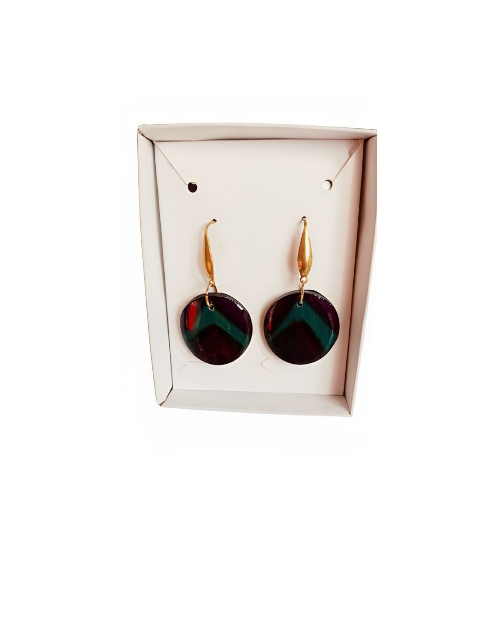 Aretes en guadua pintado a mano en resina.