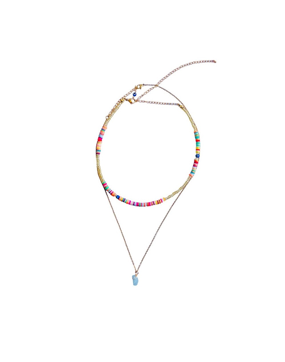Set collar pop con cuarzo natural y ojo turco