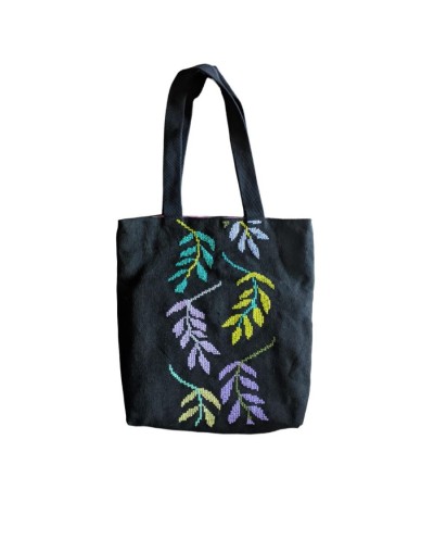Bolso tote hojas bordado a mano