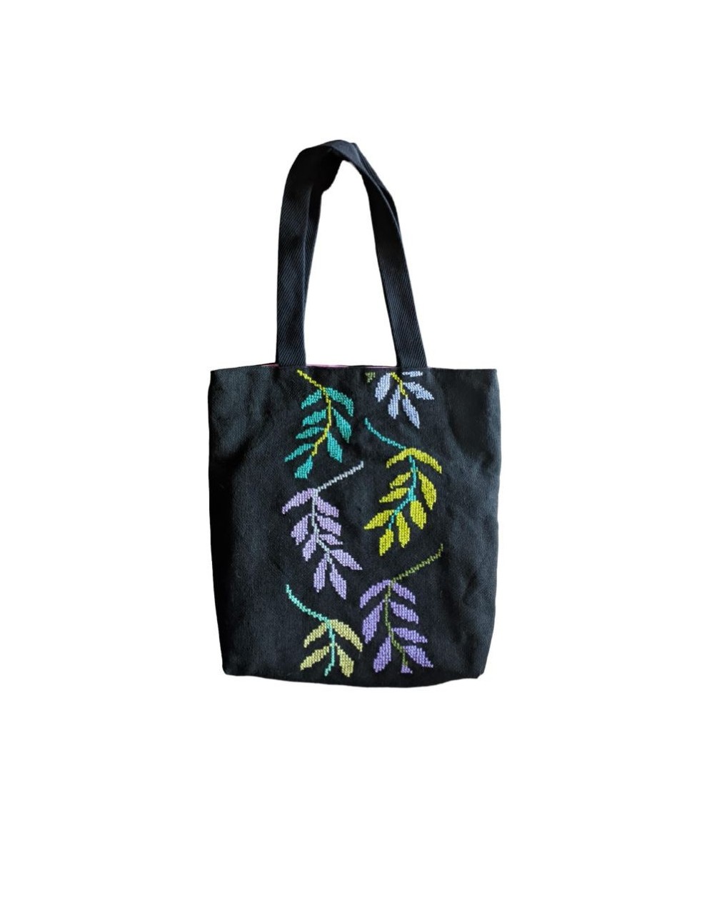 Bolso tote hojas bordado a mano
