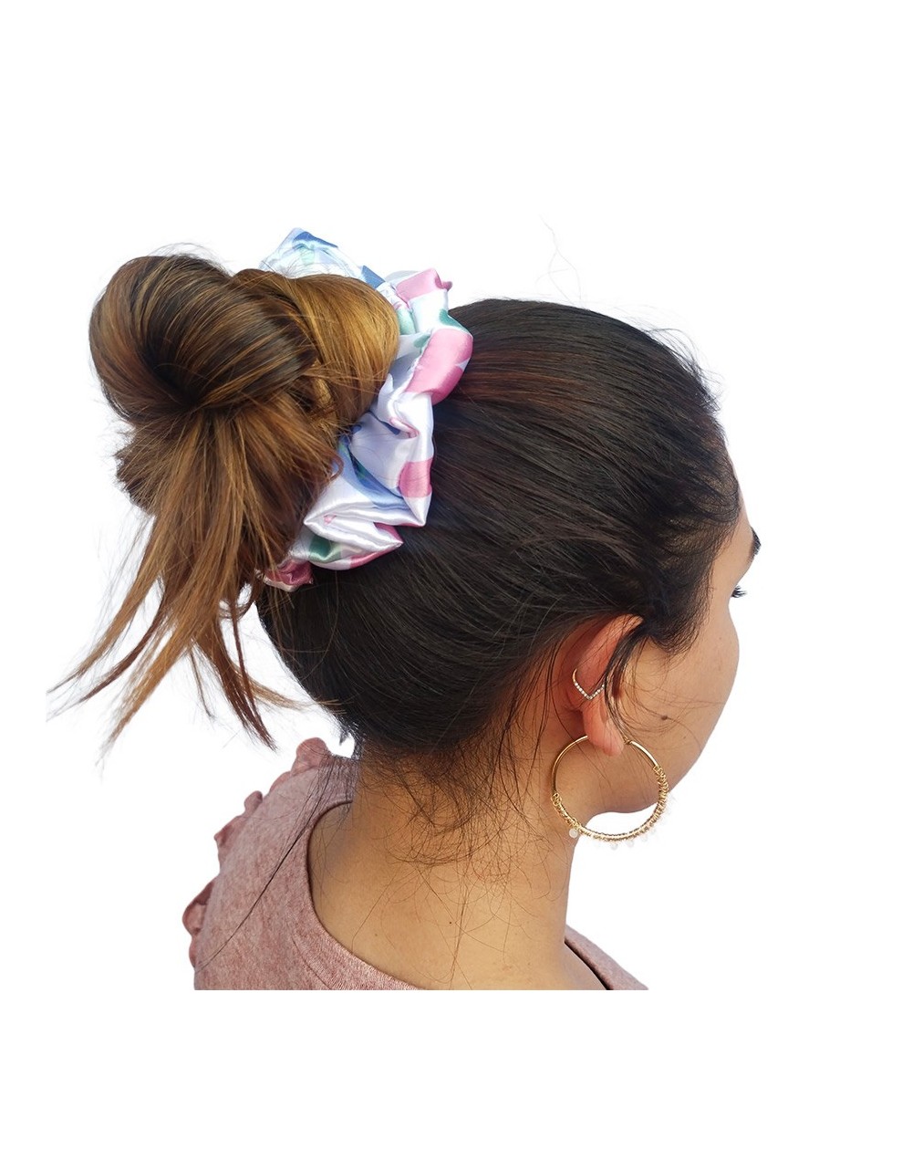Bamba scrunchie para el cabello blanco corazones