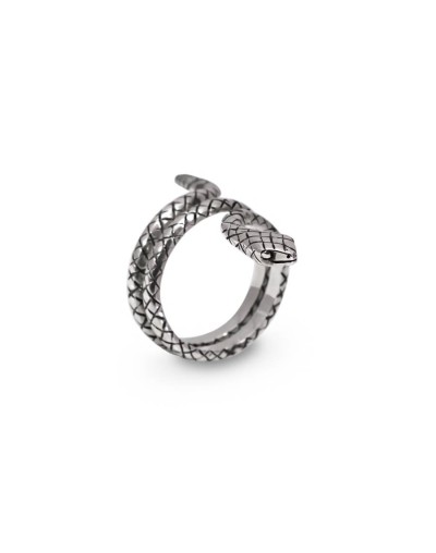 Anillo serpiente textura envejecido plata 925 quezttema