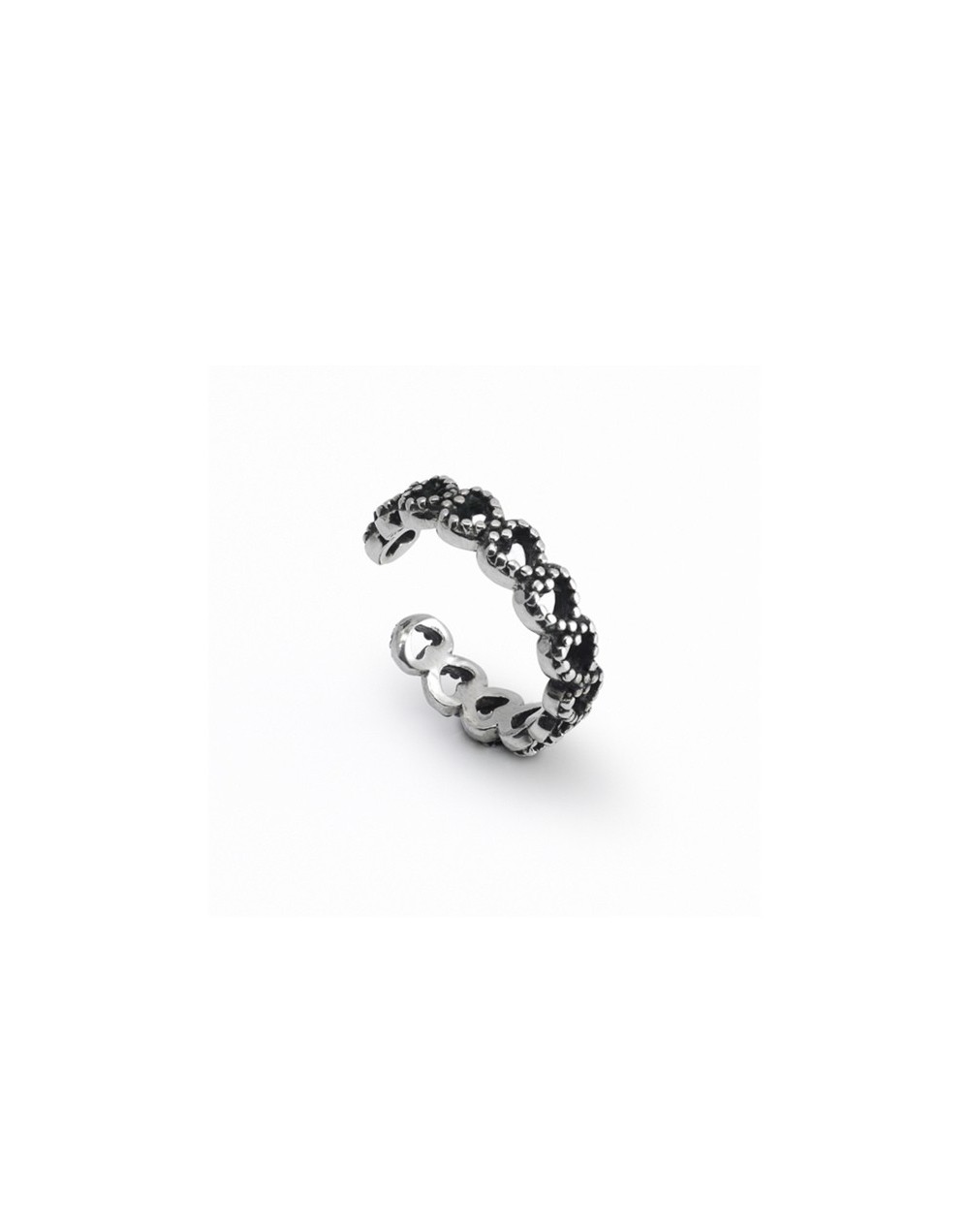 Arete earcuff corazones envejecido plata 925 ajustable