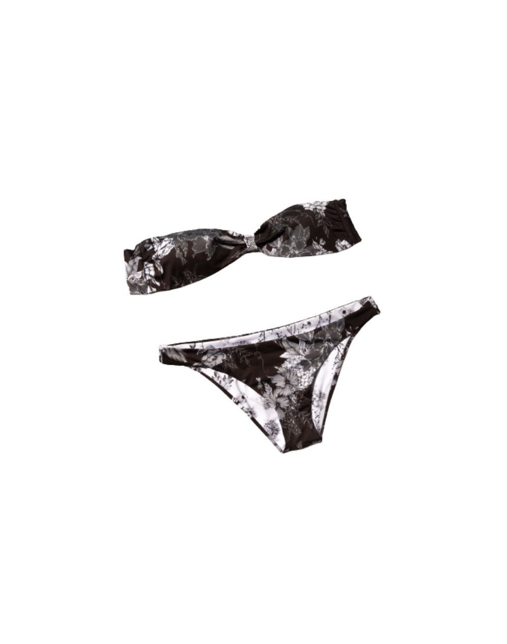 Bikini doble faz negro y blanco floral straples