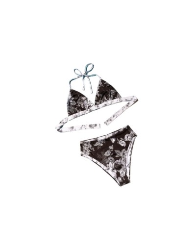 Bikini doble faz chia tiro alto negro y blanco flora