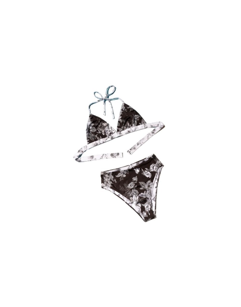 Bikini doble faz chia tiro alto negro y blanco flora
