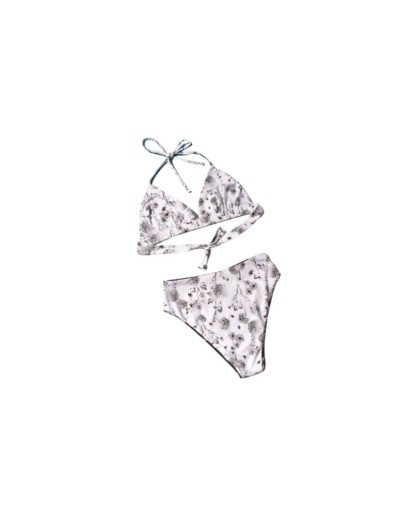 Bikini doble faz chia tiro alto negro y blanco flora