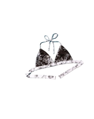 Bikini doble faz chia tiro alto negro y blanco flora