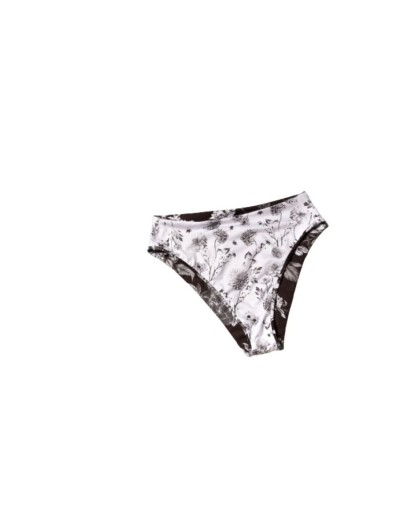 Bikini doble faz chia tiro alto negro y blanco flora