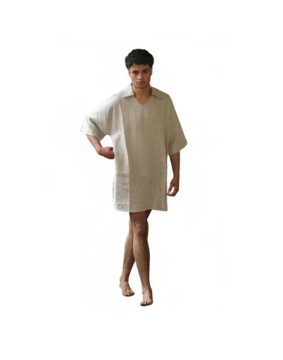 Camison en cañamo color natural unisex con bolsillos
