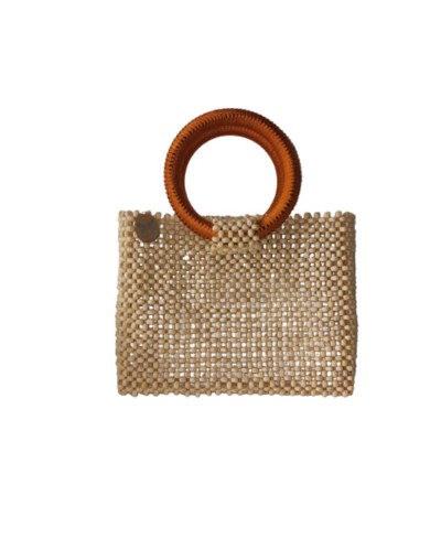 Bolso de cuentas de madera con hilos de aluminio