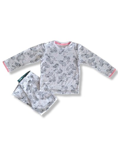 Pijama coloreable doble faz niña unicornios blanco