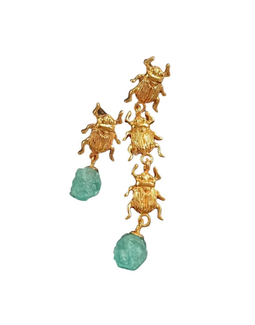 Aretes dorados escarabajo titán esmeraldas