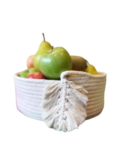 Cesta frutero redonda con adorno de hoja