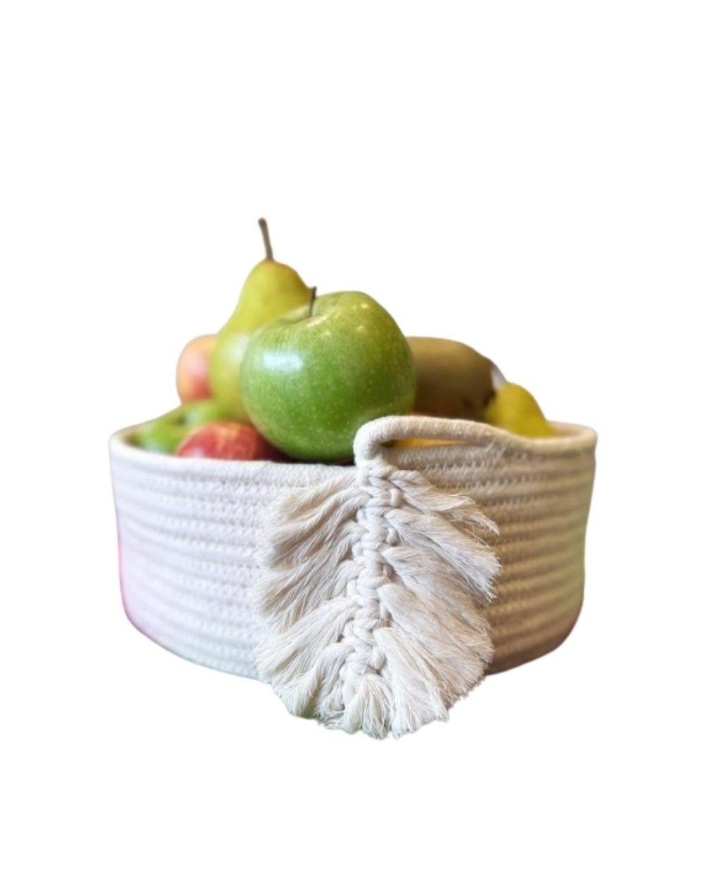 Cesta frutero redonda con adorno de hoja