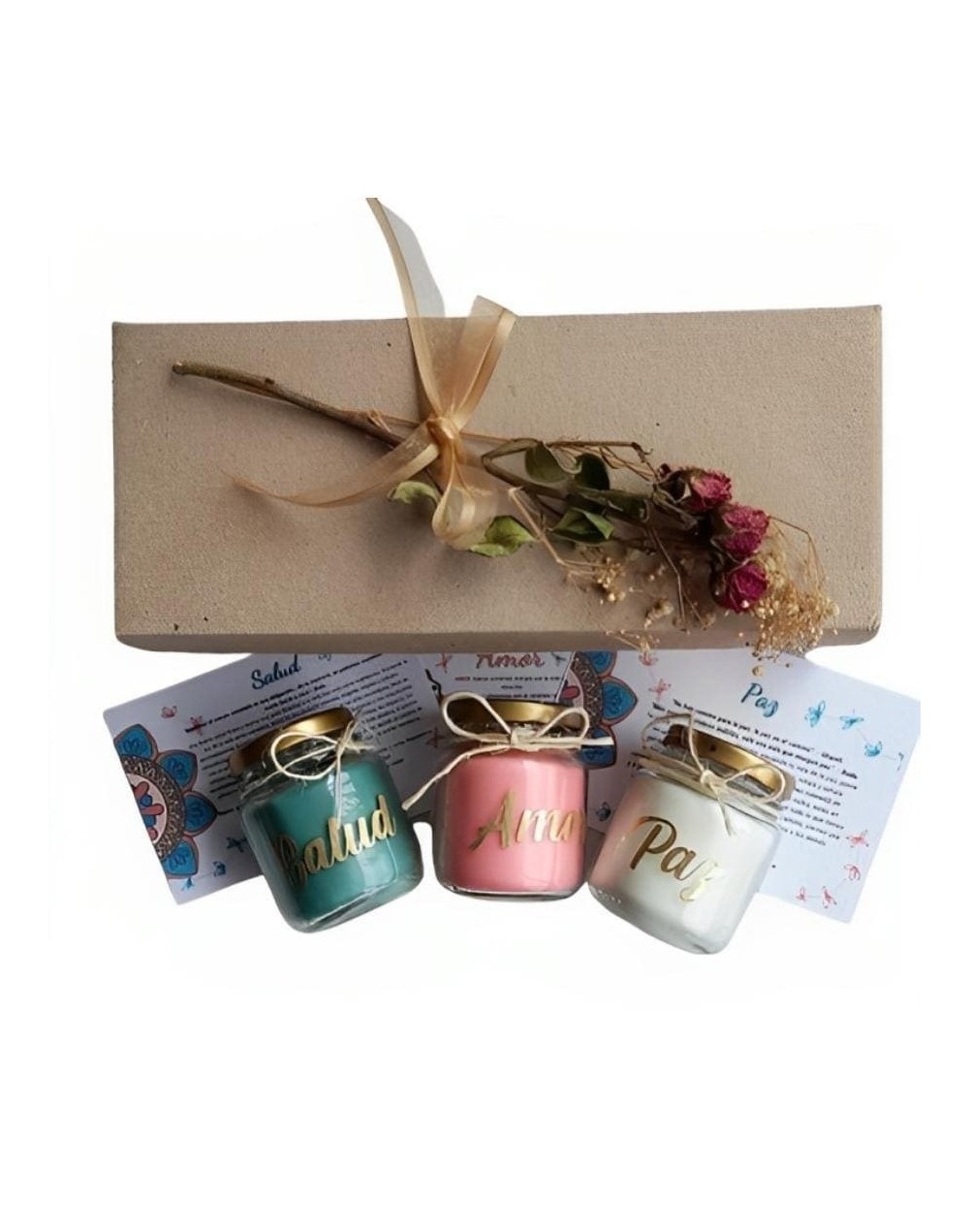 Kit de 3 velas ecológicas  aromatizadas con intención y tarjetas de meditación