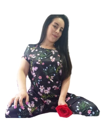 Pijama en satín pantalón y blusa manga japonesa