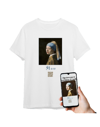 Camiseta Chica con arete de perla Realidad Aumentada