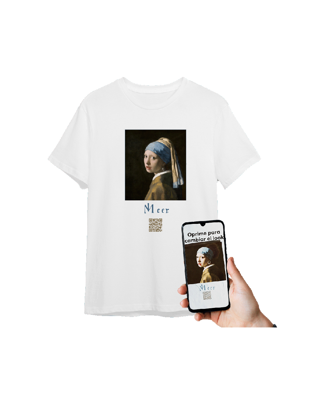 Camiseta Chica con arete de perla Realidad Aumentada