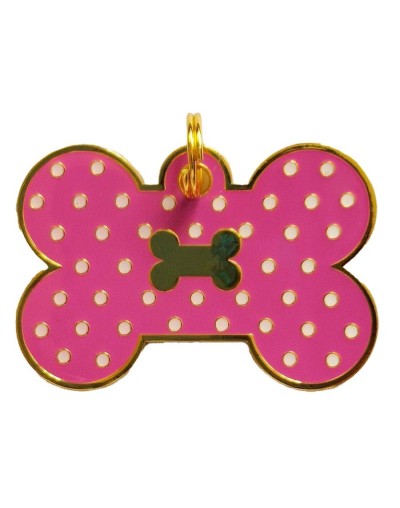 Placa de identificación hueso rosado con puntos l