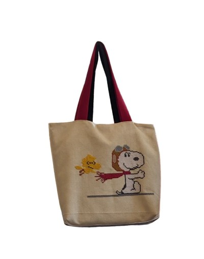 Bolso tote snoopy aviador bordado a mano