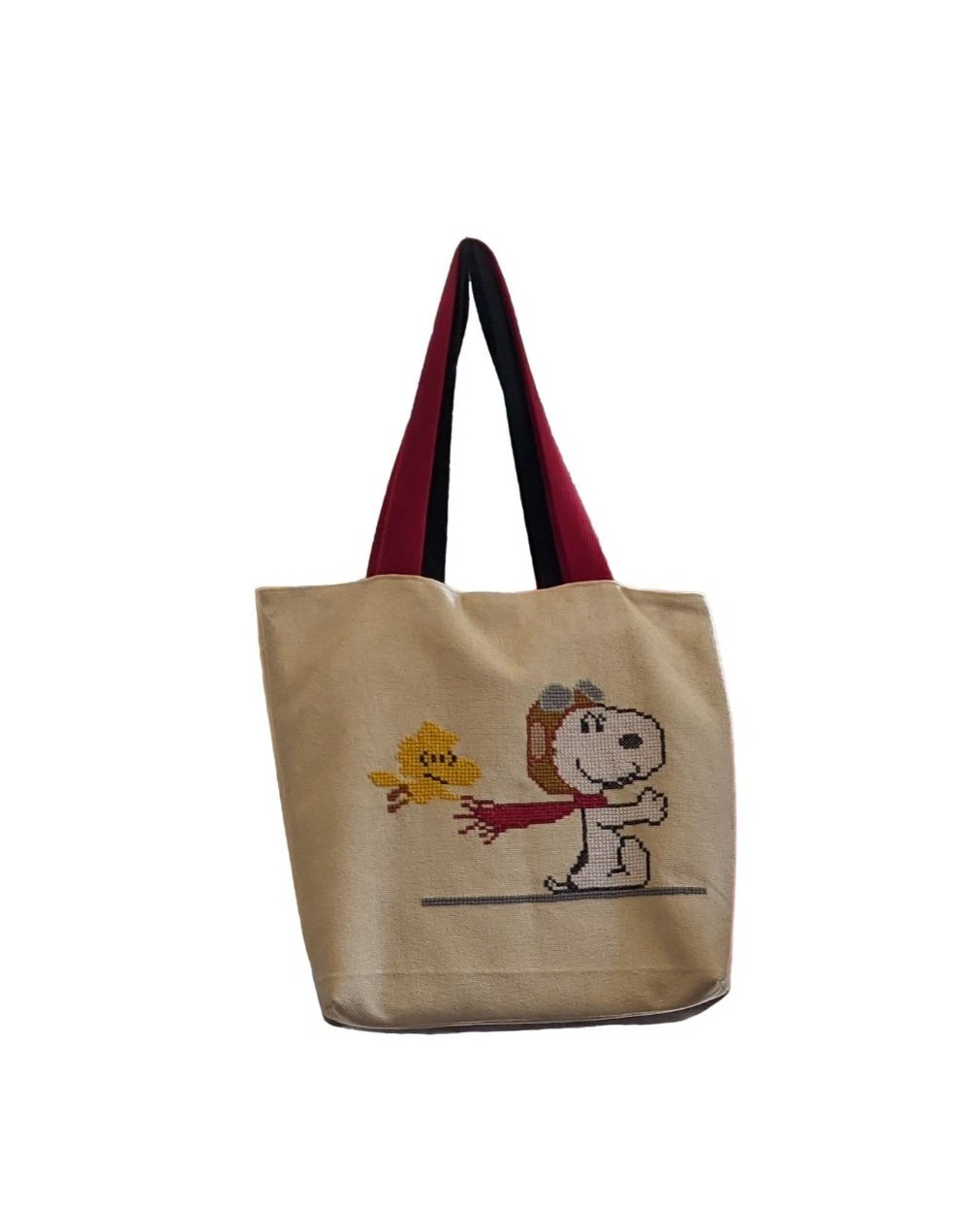 Bolso tote snoopy aviador bordado a mano