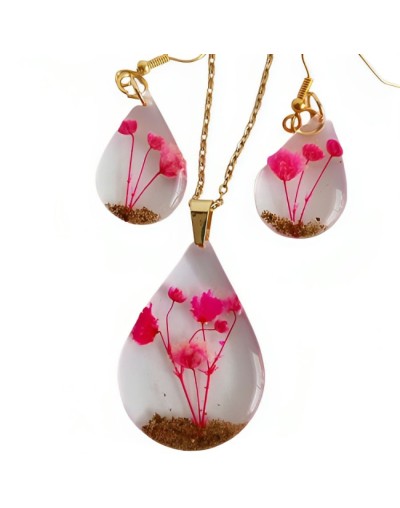 Juego de collar y aretes flores de aliento.