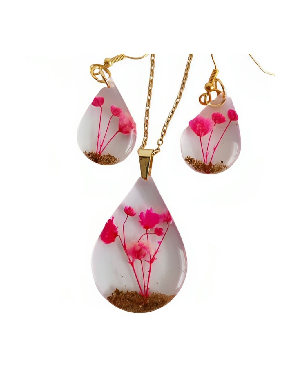 Juego de collar y aretes flores de aliento.